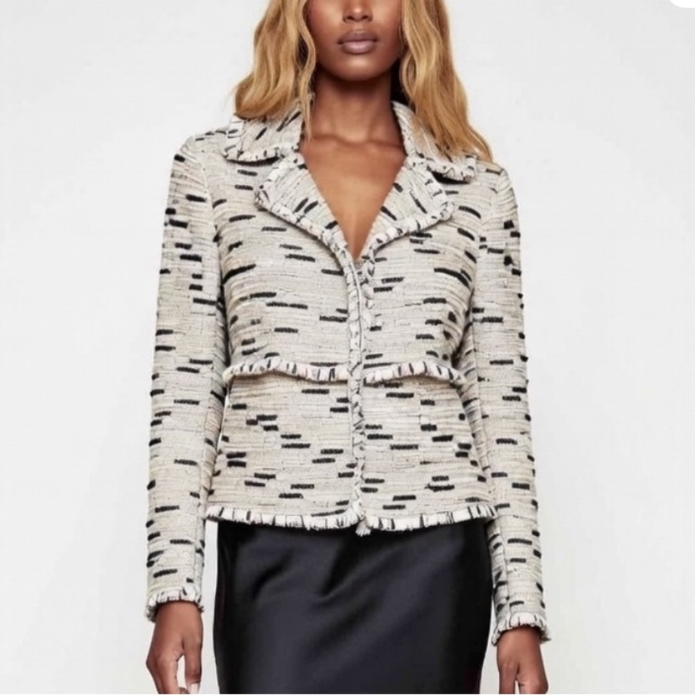 NWOT Nic + Zoe Fringe Chain Trim Knit Moto Blazer. Size M Petite